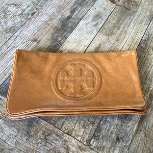 Tory Burch brown leather clutch
